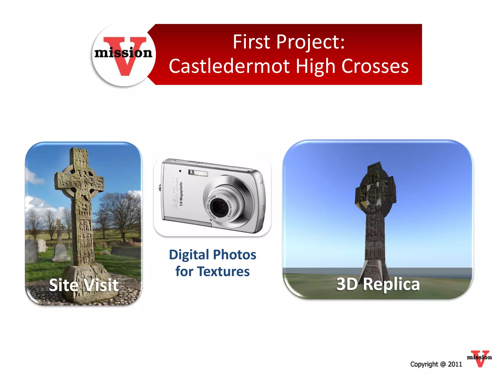 First Project:
             Castledermot High Crosses




             Digital Photos
              for Textures
Site Visit                    3D Replica
 
