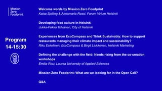 Mission zero foodprint open call info event 10.9.2020