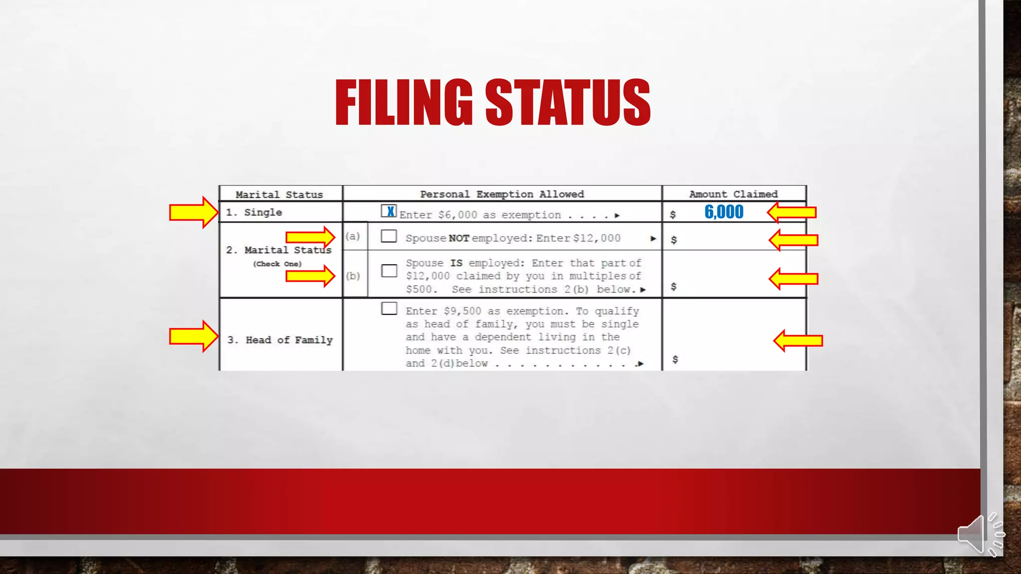 FILING STATUS
x 6,000