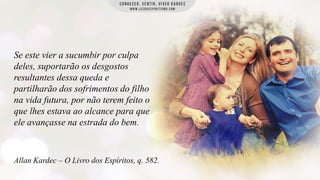 Se este vier a sucumbir por culpa
deles, suportarão os desgostos
resultantes dessa queda e
partilharão dos sofrimentos do filho
na vida futura, por não terem feito o
que lhes estava ao alcance para que
ele avançasse na estrada do bem.

Allan Kardec – O Livro dos Espíritos, q. 582.

 
