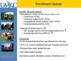 Enrollment UpdateFall 2009: (Record Enrollment) Fall Enrollment: 13,452 (+4.3%) excludes 1,366 dual credit