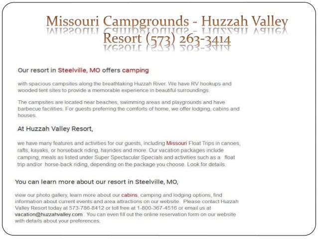Missouri Camping Huzzah Valley Resort 573 263 3414