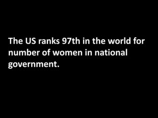 The US ranks 97th in the world for
number of women in national
government.

 