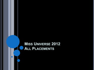 MISS UNIVERSE 2012
ALL PLACEMENTS
 