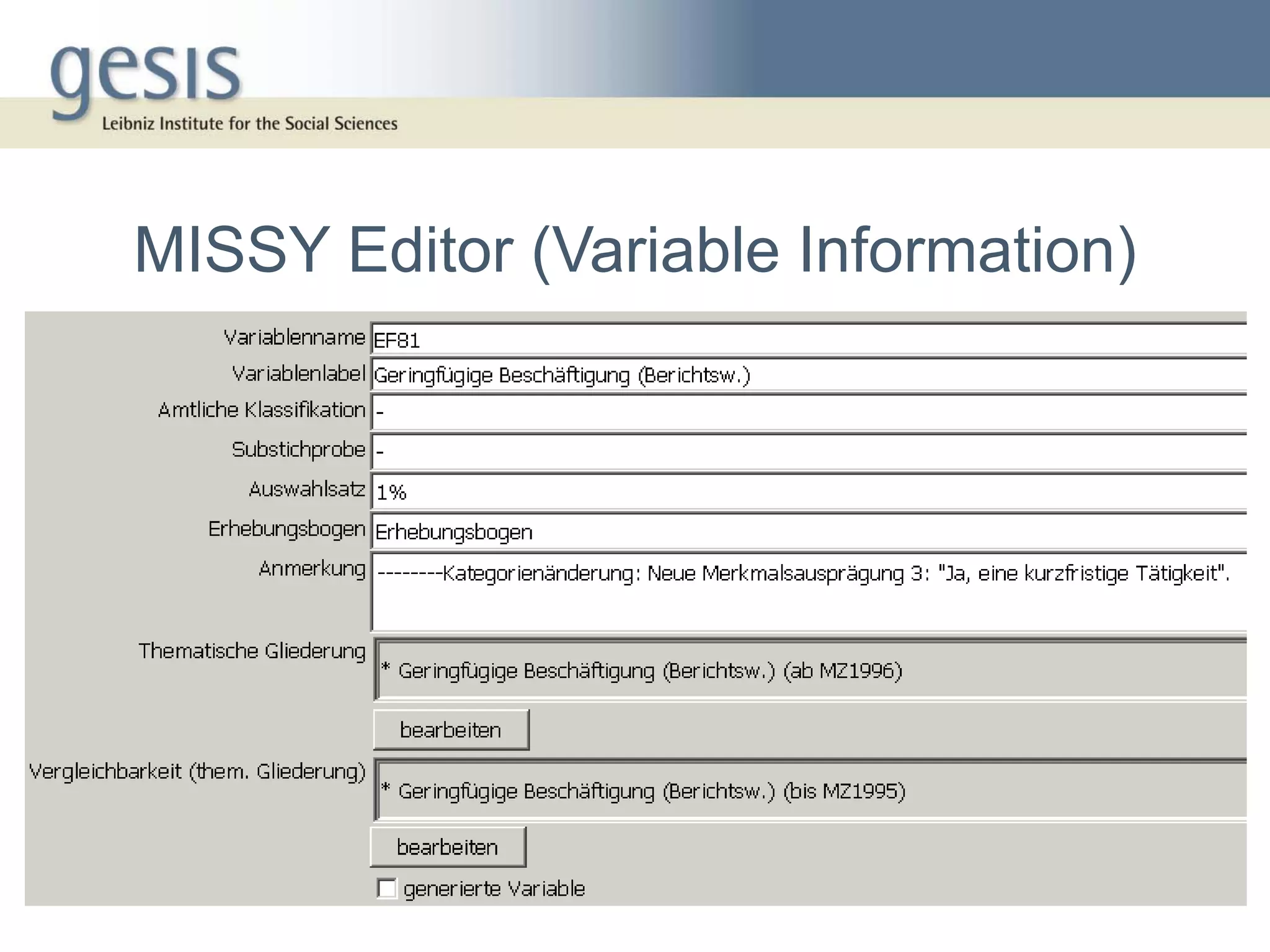 MISSY Editor (Variable Information)
 