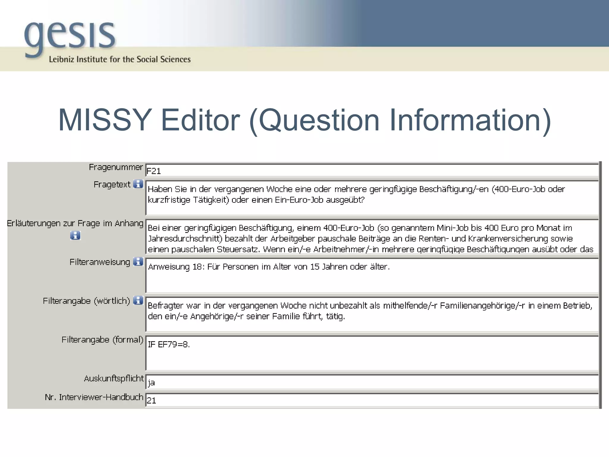 MISSY Editor (Question Information)
 