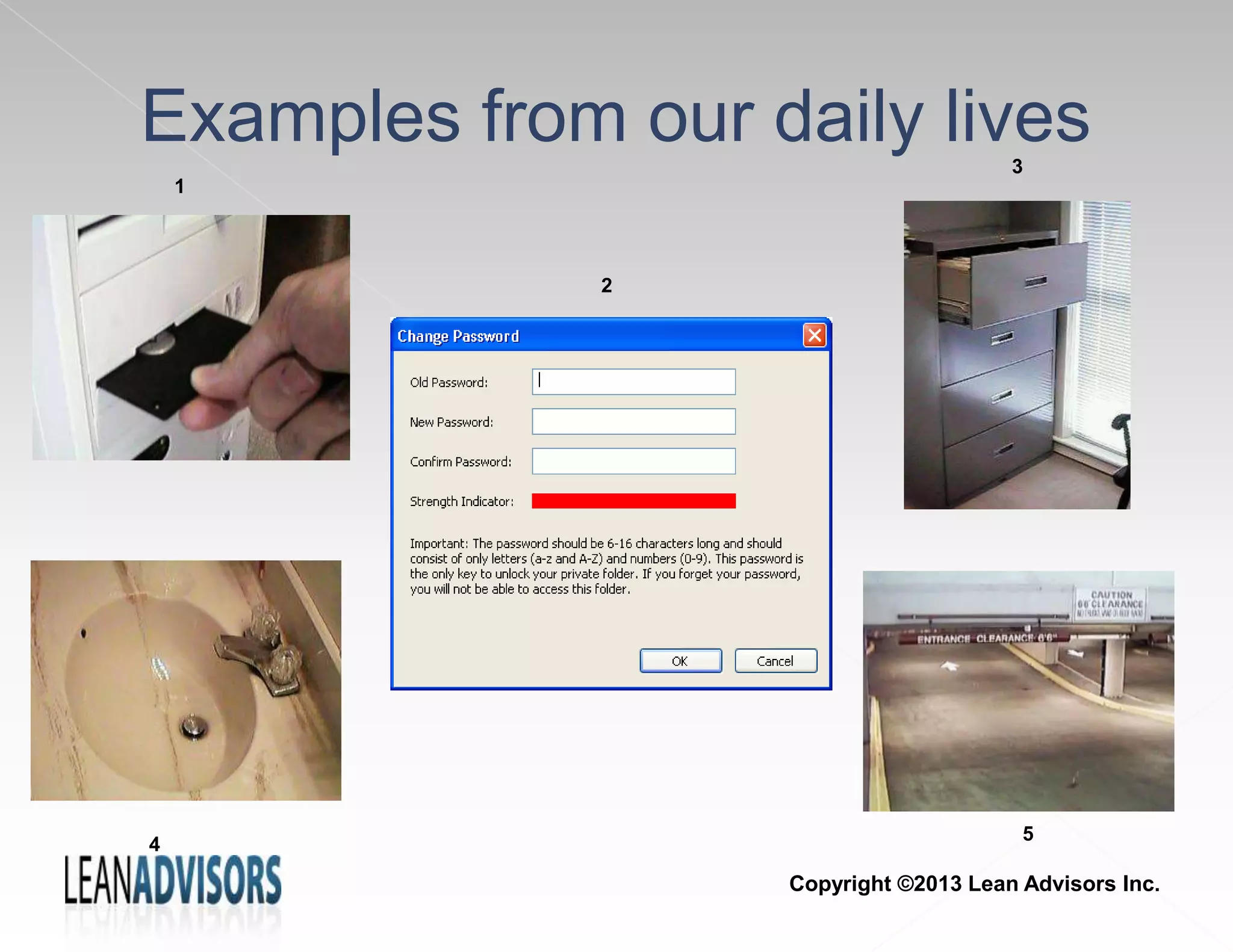 Examples from our daily lives
1
2
3
4
5
Copyright ©2013 Lean Advisors Inc.
 