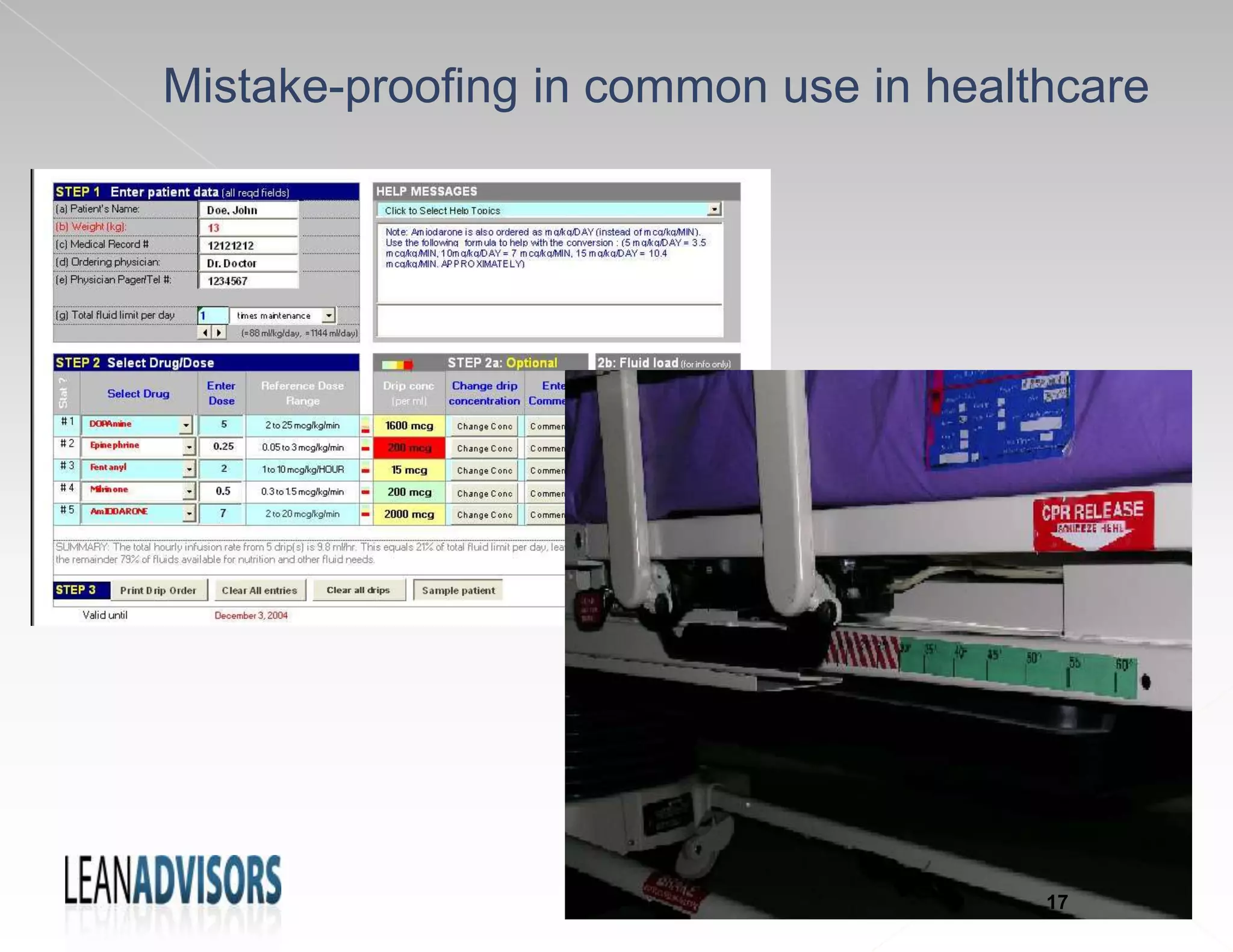 Mistake-proofing in common use in healthcare
17
 
