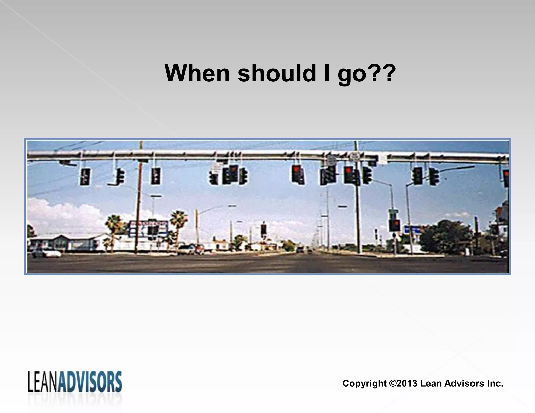 When should I go??
Copyright ©2013 Lean Advisors Inc.
 