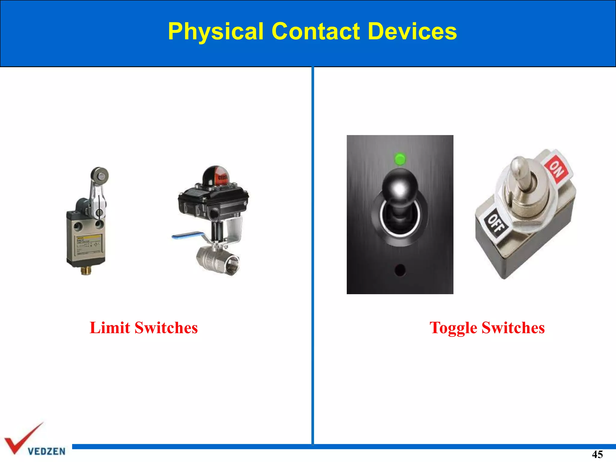 Physical Contact Devices

Limit Switches

Toggle Switches

45

 