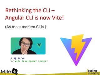 Rethinking the CLI –
(As most modern CLIs )
> ng serve
// Vite development server!
Angular CLI is now Vite!
 