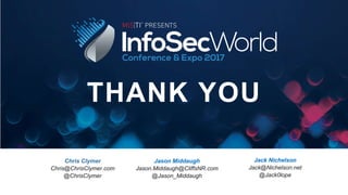 THANK YOU
Chris Clymer
Chris@ChrisClymer.com
@ChrisClymer
Jack Nichelson
Jack@Nichelson.net
@Jack0lope
Jason Middaugh
Jason.Middaugh@CliffsNR.com
@Jason_Middaugh
 