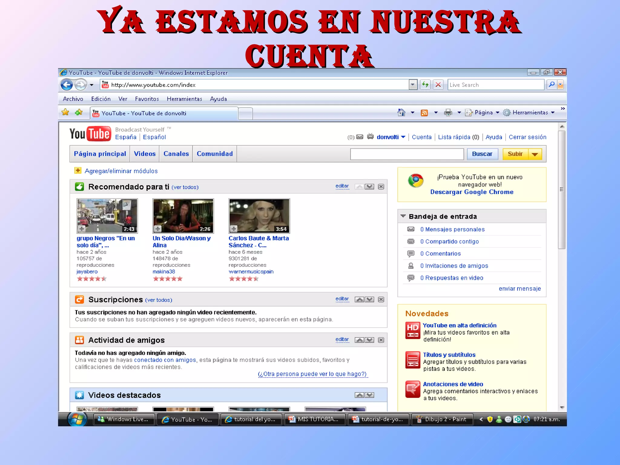 Ya estamos en nuestra cuenta 