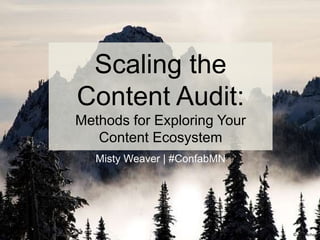 Scaling the
Content Audit:
Methods for Exploring Your
Content Ecosystem
Misty Weaver | #ConfabMN
© JS Bracher
 
