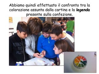 Abbiamo quindi effettuato il confronto tra la
colorazione assunta dalla cartina e la legenda
presente sulla confezione.
 