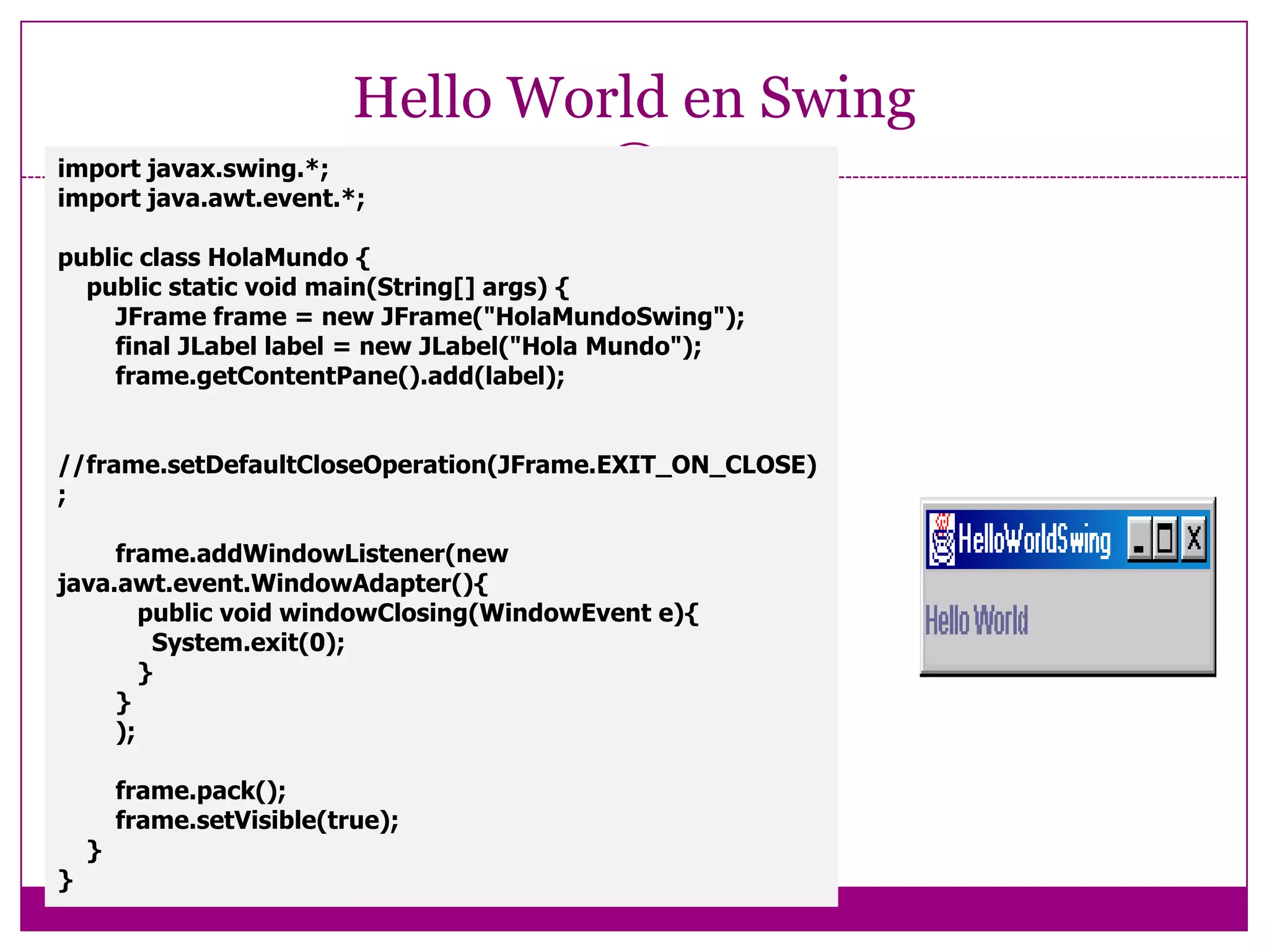 Contenedores en Swing