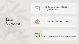 Lesson Objective Ims Comprehensive Overview of Management Information Systems, Privacy, and ...