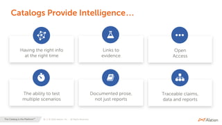 36 | © 2020 Alation, Inc. – All Rights Reserved.The Catalog is the Platform™
Catalogs Provide Intelligence...
The ability to test
multiple scenarios
Documented prose,
not just reports
Traceable claims,
data and reports
Having the right info
at the right time
Links to
evidence
Open
Access
 