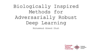 Biologically Inspired
Methods for
Adversarially Robust
Deep Learning
Muhammad Ahmed Shah
 