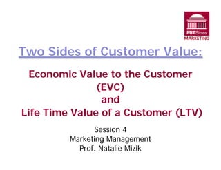 Two Sides of Customer Value:

Economic Value to the Customer

(EVC)

and

Life Time Value of a Customer (LTV)

Session 4

Marketing Management

Prof. Natalie Mizik

 
