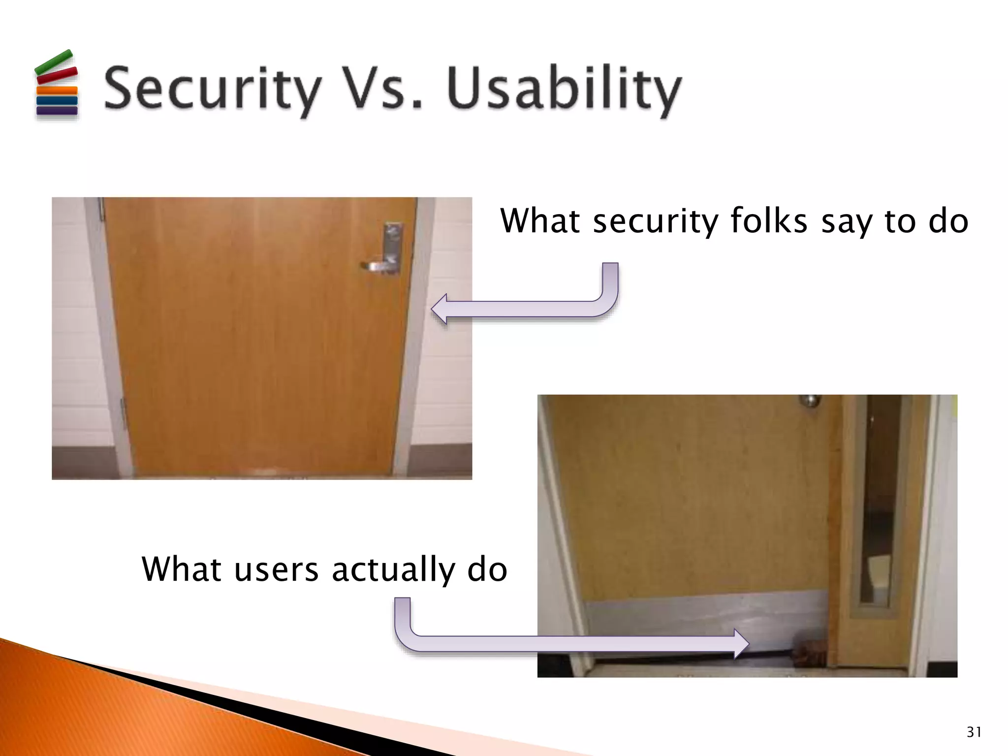 What security folks say to do 
What users actually do 
31 
 