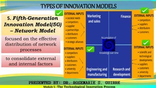TYPES OF INNOVATION MODELS
5. Fifth-Generation
Innovation Model(5G)
– Network Model
Module 5 : The Technological Innovation Process
focused on the effective
distribution of network
processes
to consolidate external
and internal factors
 