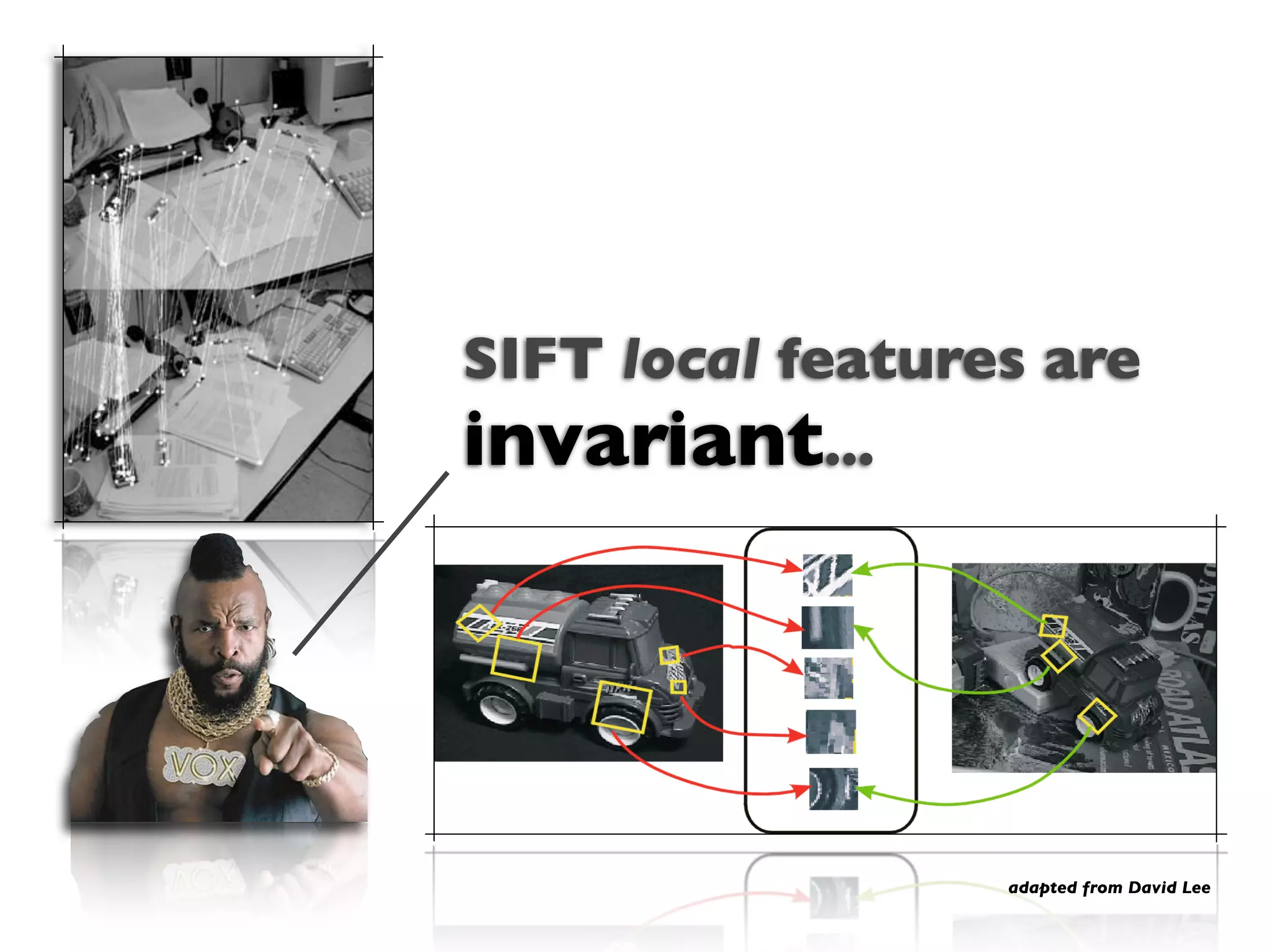 SIFT local features are
invariant...




                  adapted from David Lee
 