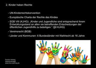 Frercks Hartwig
Vereinsmanager
www.tms-coaching.de
25
- UN-Kinderrechtskonvention
- Europäische Charta der Rechte des Kind...
