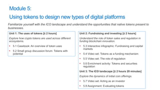 Familiarize yourself with the ICO landscape and understand the opportunities that native tokens present to
businesses.
•
•
•
•
•
•
•
•
 