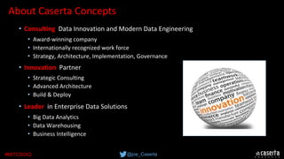 @joe_Caserta#MITCDOIQ
About Caserta Concepts
• Data Science & Analytics
• Data on the Cloud
• Data Interaction & Visualization
• Consulting Data Innovation and Modern Data Engineering
• Award-winning company
• Internationally recognized work force
• Strategy, Architecture, Implementation, Governance
• Innovation Partner
• Strategic Consulting
• Advanced Architecture
• Build & Deploy
• Leader in Enterprise Data Solutions
• Big Data Analytics
• Data Warehousing
• Business Intelligence
 