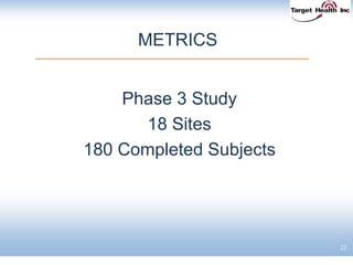 22
METRICS
Phase 3 Study
18 Sites
180 Completed Subjects
 
