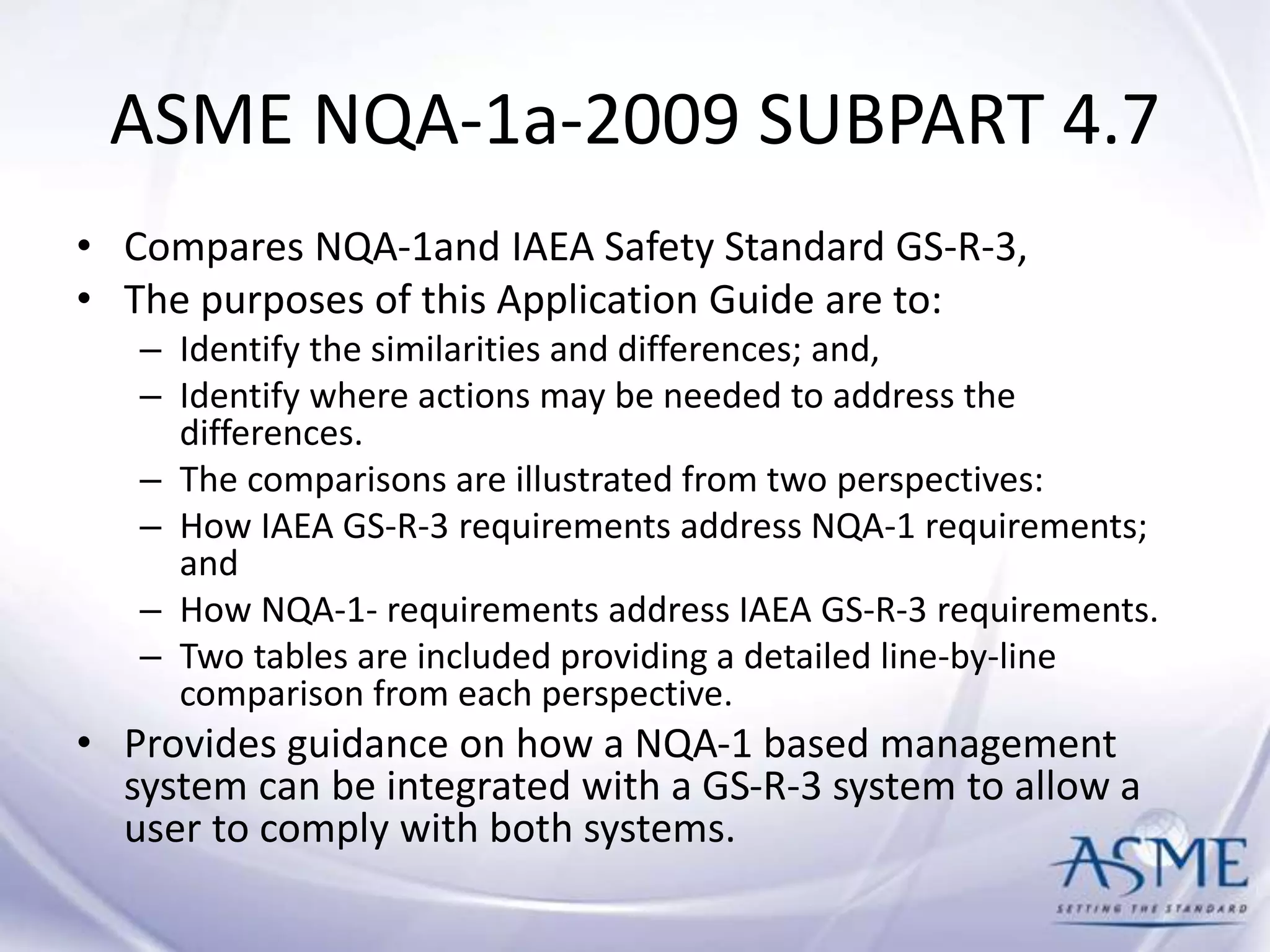 ASME Code and Quality assurance for construction of nuclear ...
