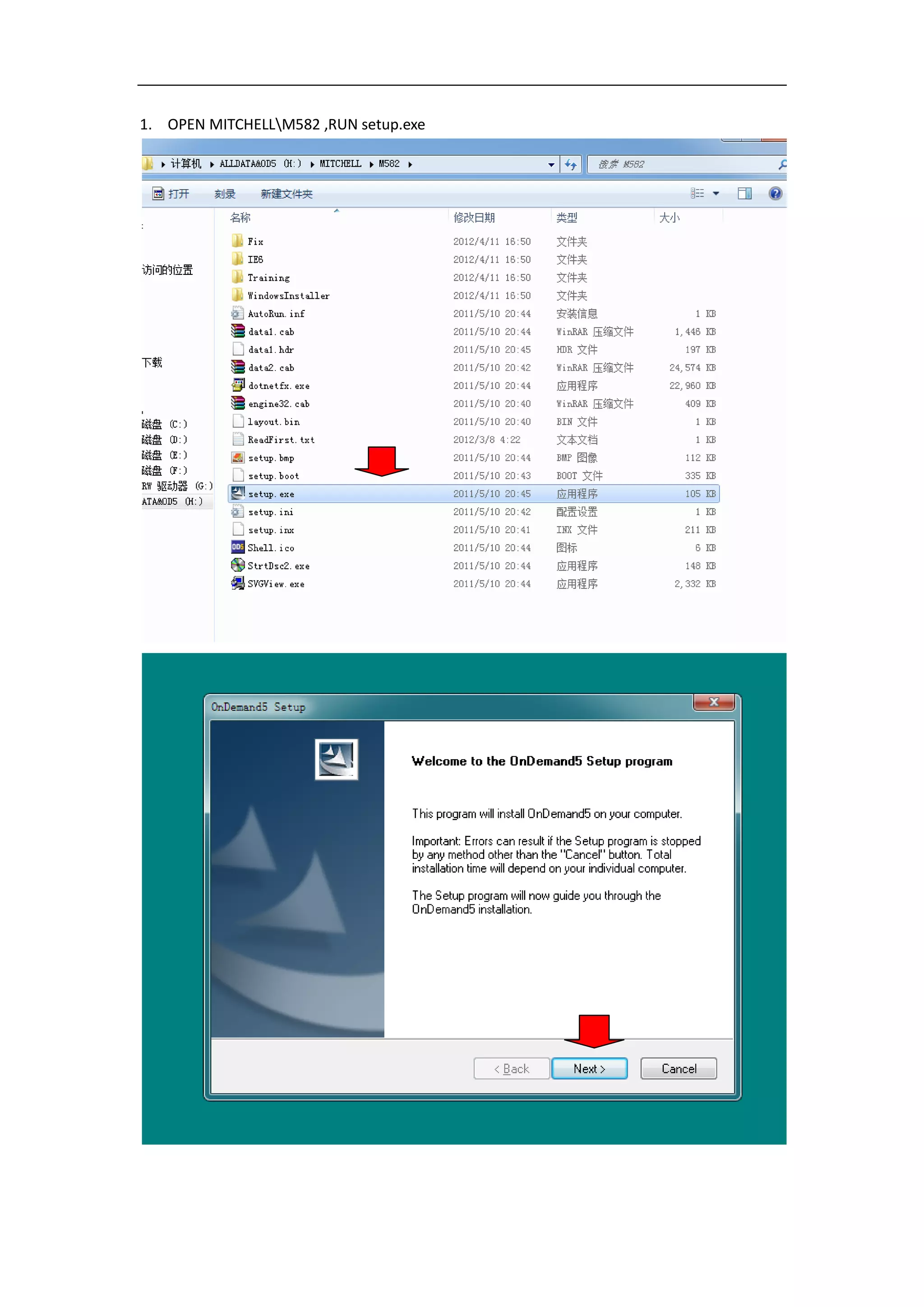 1. OPEN MITCHELLM582 ,RUN setup.exe