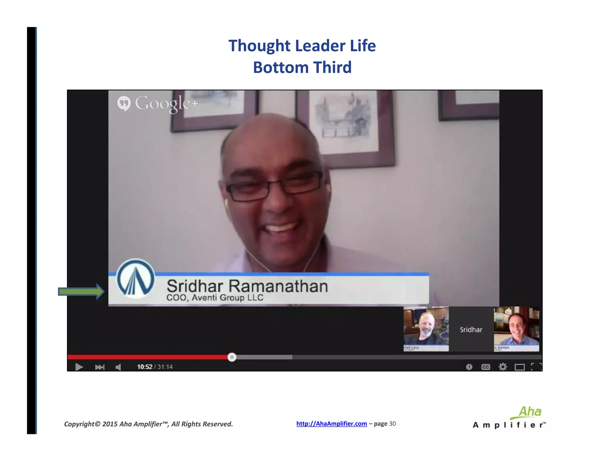 Thought Leader Life
Bottom Third
http://AhaAmplifier.com – page 30Copyright© 2015 Aha Amplifier™, All Rights Reserved.
 