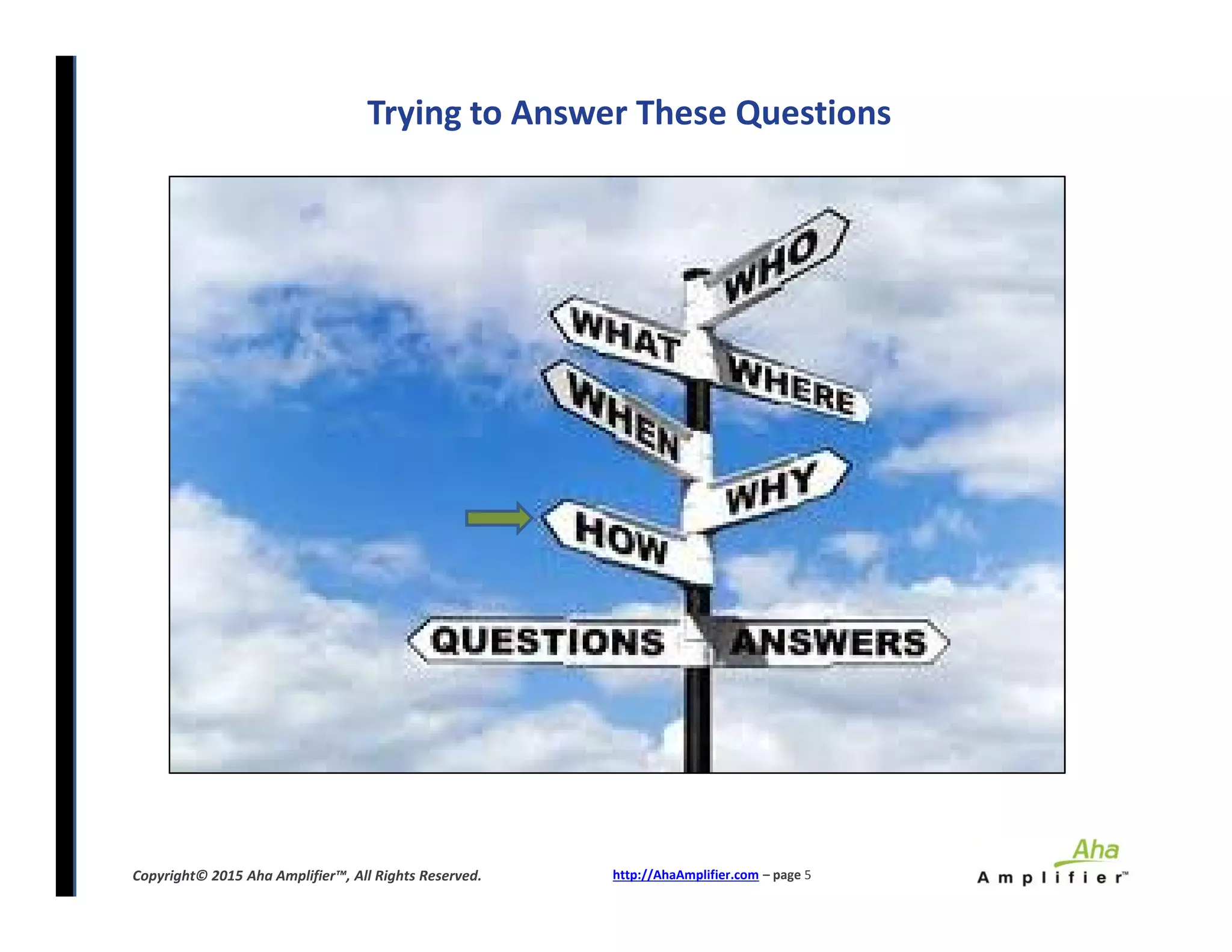 Trying to Answer These Questions
http://AhaAmplifier.com – page 5Copyright© 2015 Aha Amplifier™, All Rights Reserved.
 