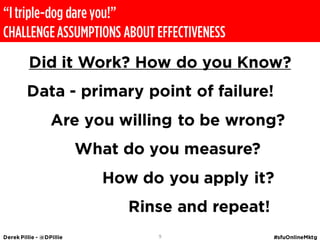 ‚I triple-dog dare you!‛
CHALLENGE ASSUMPTIONS ABOUT EFFECTIVENESS




                            9
 