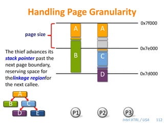 Cilk-M Performance BoundDefinition.TP— execution time on P processorsT1— work       T∞— spanT1 / T∞ — parallelismD — Cilk depthClaim.  A work-stealing scheduler can achieve expected running timeTp=  T1 / P + CT∞onP processors, where C = O(S1+D) .Corollary.  If the computation exhibits sufficient parallelism(P ≪T1 / (S1+D)T∞), this bound guarantees near-perfect linear speedup (T1 / Tp ≈ P).  73