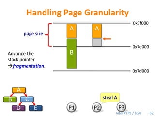 We modified the open-source Linux kernel (2.6.29 running on x86 64-bit CPU’s) to provide support for TLMM (~600 lines of code).