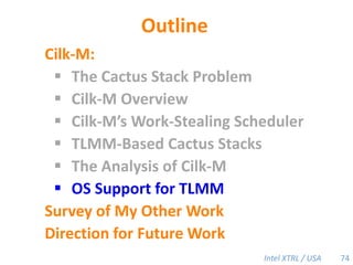 Cilk-M’s Work-Stealing SchedulerEach worker maintains awork dequeof frames, and it manipulates the bottom of the deque like a stack [MKH90, BL94, FLR98].spawncallspawnspawnspawncallspawncallspawncallspawnspawn!PPPP45