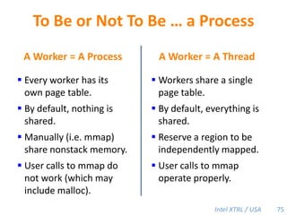 Cilk-M’s Work-Stealing SchedulerEach worker maintains awork dequeof frames, and it manipulates the bottom of the deque like a stack [MKH90, BL94, FLR98].spawncallspawnspawnspawncallspawncallspawncallspawncallspawncall!spawn!spawn!spawnPPPP46