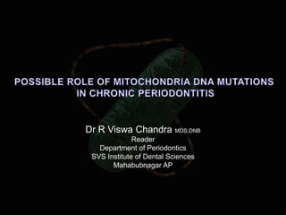 Dr R Viswa Chandra MDS;DNB
Reader
Department of Periodontics
SVS Institute of Dental Sciences
Mahabubnagar AP
 