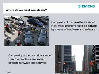 Where do we meet complexity? Page  <ul><ul><li>Complexity of the „ problem space “:  Real world phenomena  to be solved  b...