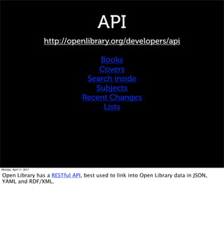 Open Library at the API Workshop | PDF