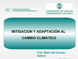 MITIGACION Y ADAPTACIÓN AL  CAMBIO CLIMÁTICO Prof. María del Carmen Galloni   28 de Mayo de 2009 
