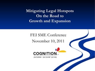 Mitigating Legal Hotspots On the Road to Growth and Expansion FEI SME Conference November 10, 2011 