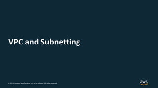 © 2018, Amazon Web Services, Inc. or its Affiliates. All rights reserved.
VPC and Subnetting
 