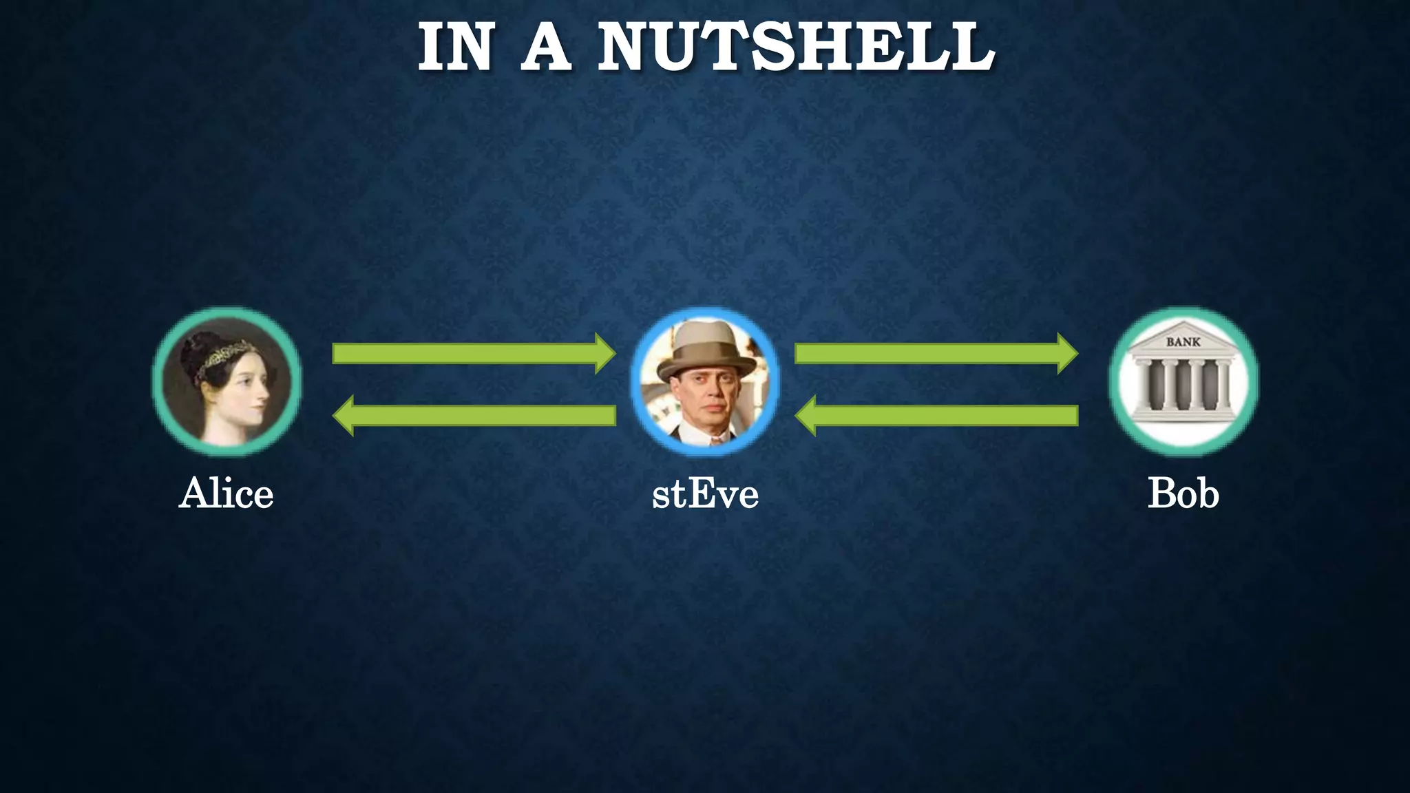IN A NUTSHELL 
Alice stEve Bob 
 