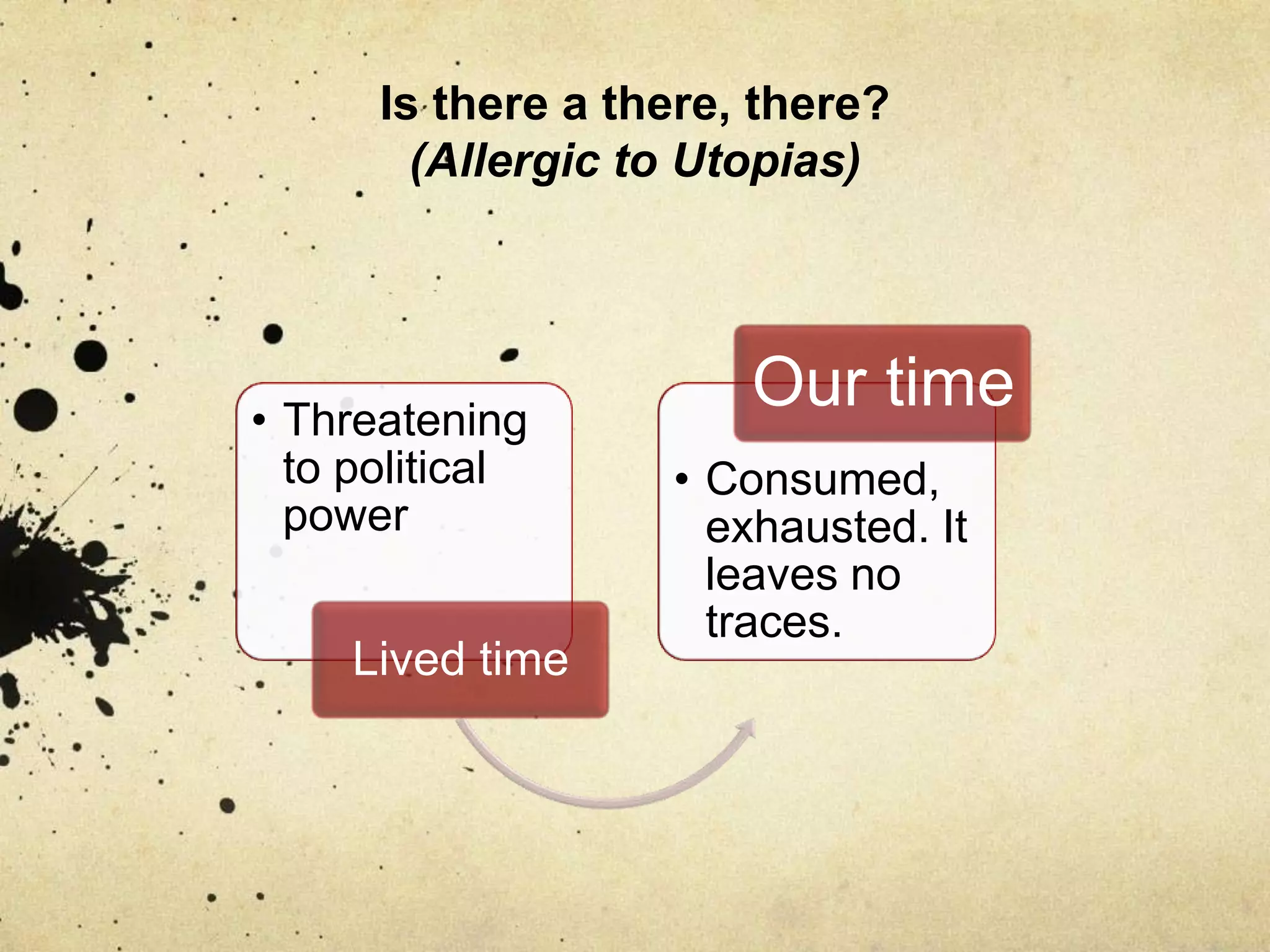 Is there a there, there? (Allergic to Utopias)