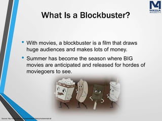 What Is a Blockbuster?
• With movies, a blockbuster is a film that draws
huge audiences and makes lots of money.
• Summer has become the season where BIG
movies are anticipated and released for hordes of
moviegoers to see.
Source: http://www.history.com/topics/black-history/muhammad-ali
 