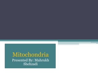 Mitochondria
Presented By: Mahrukh
Shehzadi
 